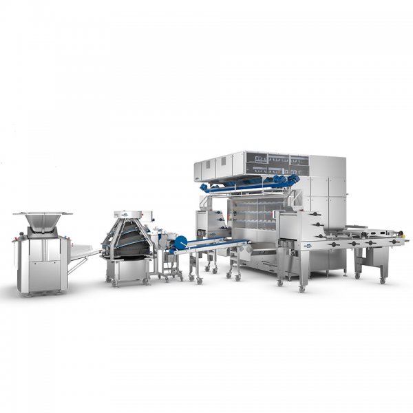 high capacity dough make-up line for large and industrial bakeries, produces up to 4500 dough pieces per hour, glimek